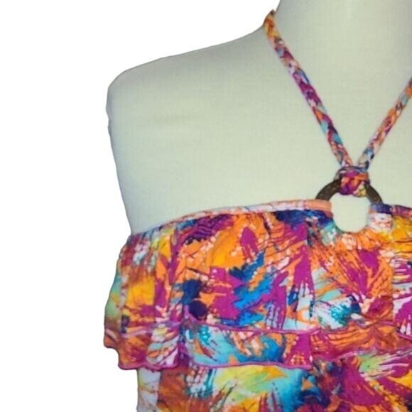 Self Esteem XL Bright Colorful Island Print Halter Top - Picture 2 of 5